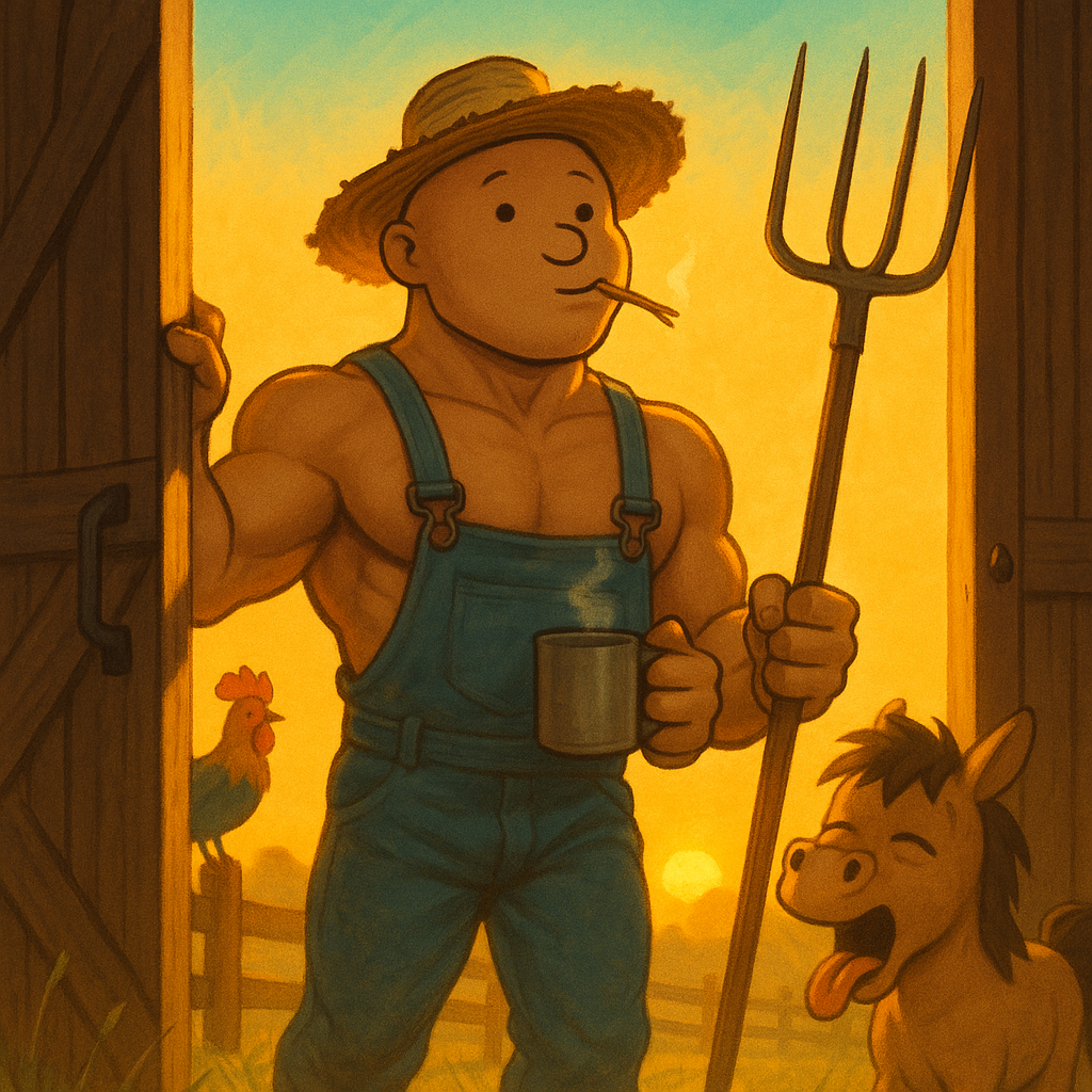 gm the yard — barn doors open at sunrise, coffee in hand.