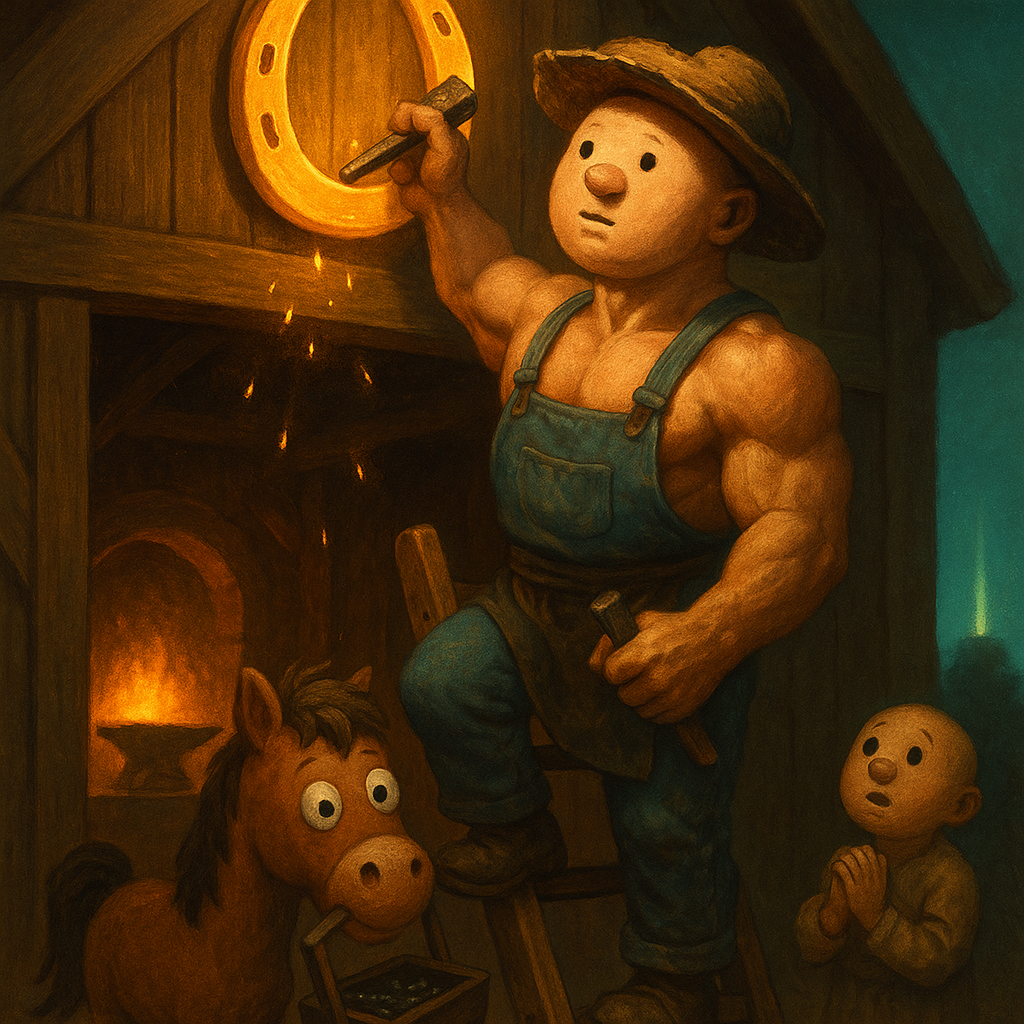 The lucky golden horseshoe around the stable boy's neck.